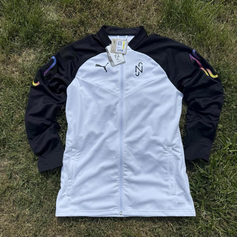 Puma Neymar Jr. White Black Athletic Pullover TRAINING JACKET 605672-05 Medium